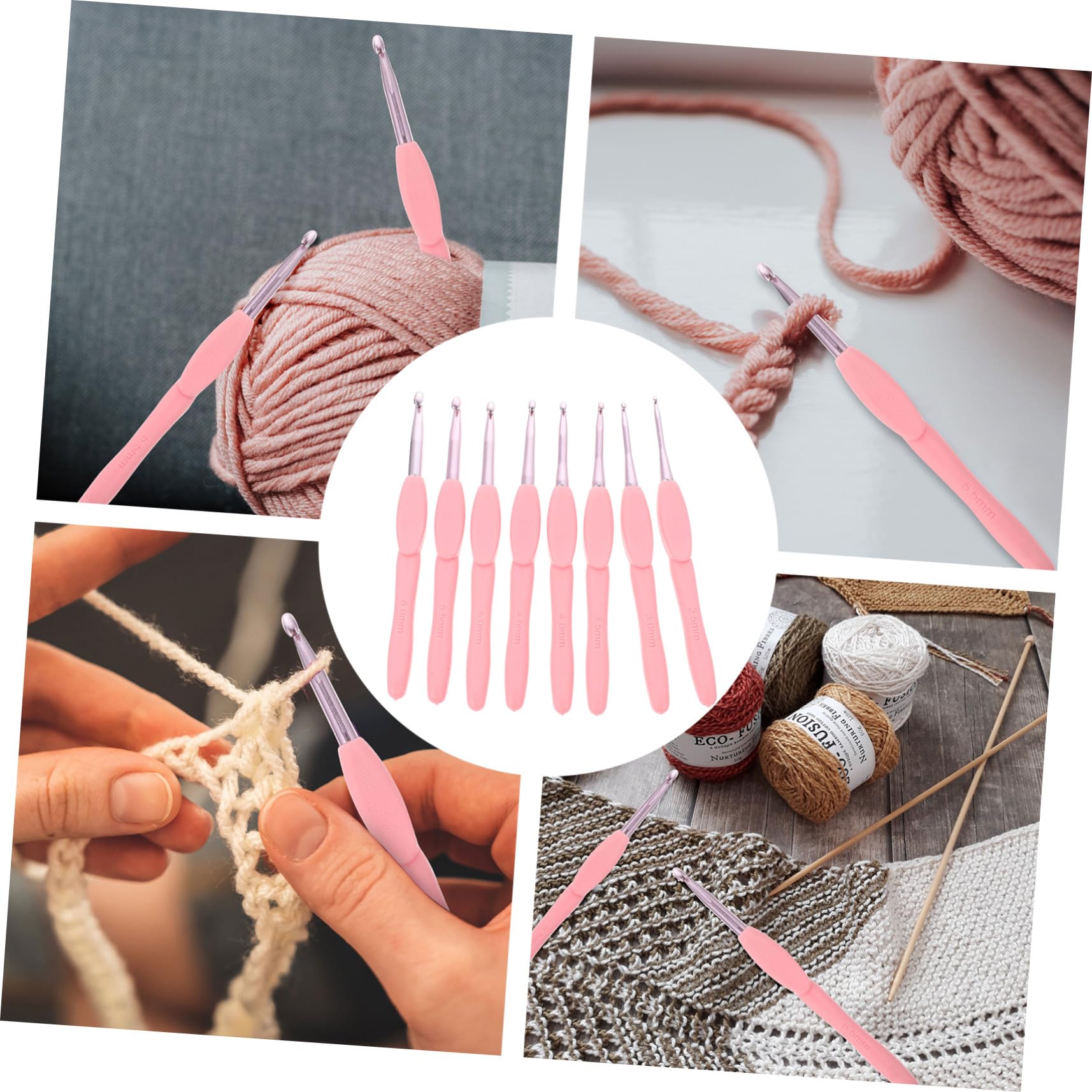 SHINEOFI 24 Piezas Ganchillo de aluminio con mango suave rugerizado agujas crochet ergonómicas crochet set suéter artesanía aguja de tejer Accesorios gancho de tejer rosa