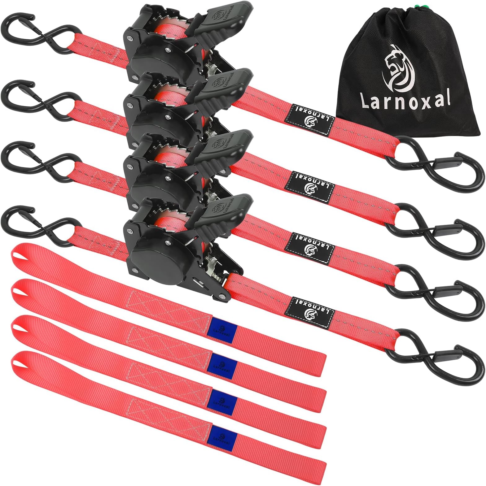 Retractable Ratchet Straps 4 Pack - 1,500 Lbs Break Strength 1 in x 10 Ft Heavy Duty Retractable Ratchet Tie Down Straps with S Hooks Set for Truck, Cargo Van, Trailer, Motorcycle (Red)