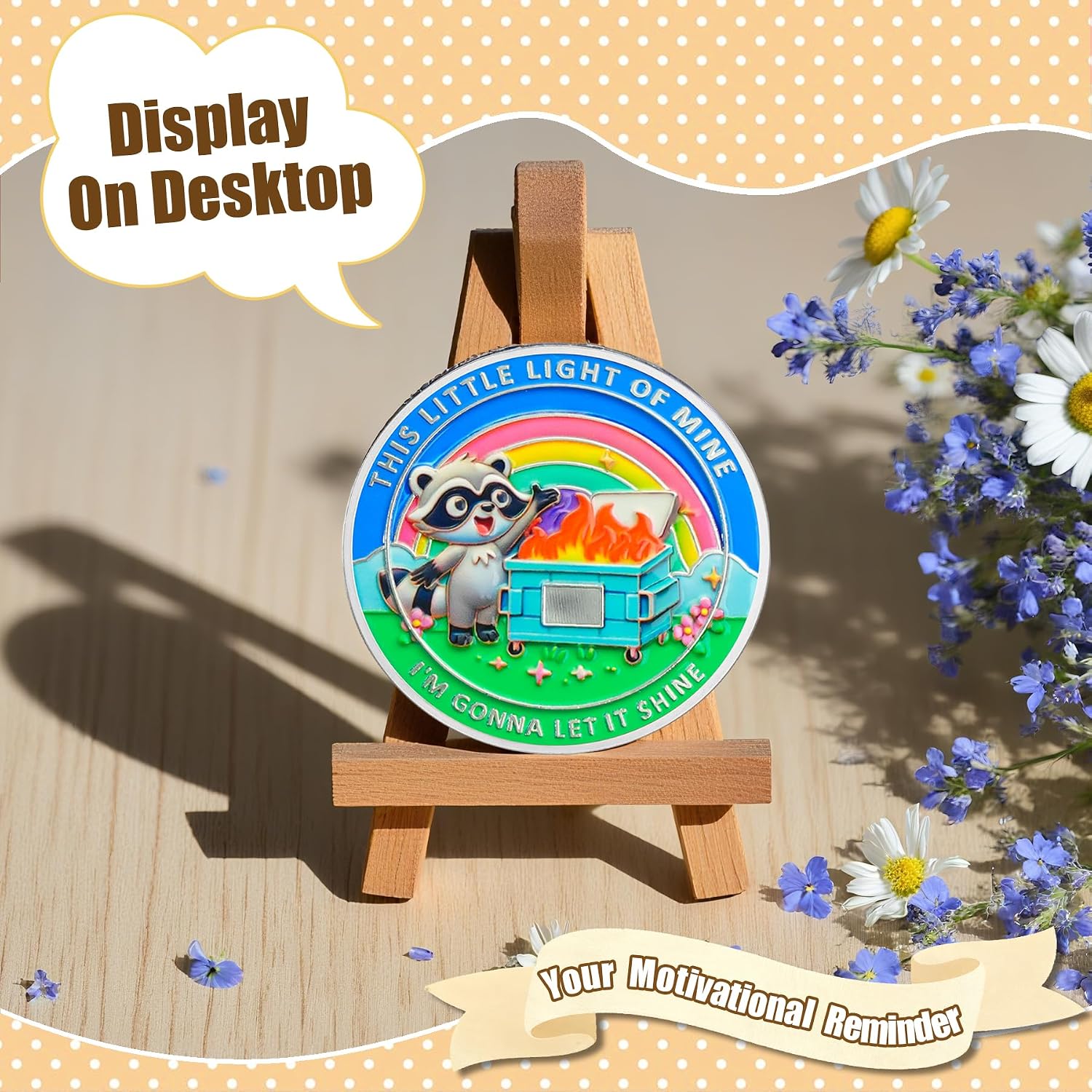 BHealthLife Colorful Dumpster Fire Challenge Coin - Cute Raccoon Motivational Coin - Novelty Medallion for Employees Inspirational Gifts for Women Coworkers Staff Friends