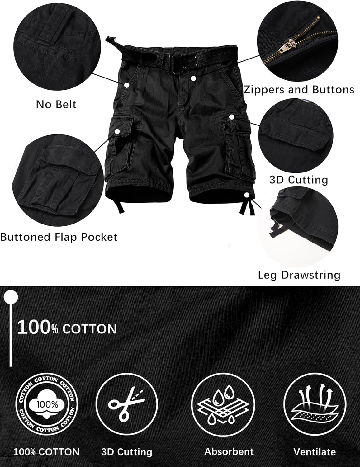 Camo Cargo Shorts for Men Cotton Casual Wild Outdoor Work Relaxed Fit Shorts with Multi-Pockets - Image 5