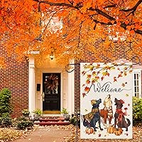 Vista 4 de Balgardekor Bandera de jardín de perros de otoño de bienvenida para exteriores, banderas de jardín de Acción de Gracias, 12 x 18 pulgadas