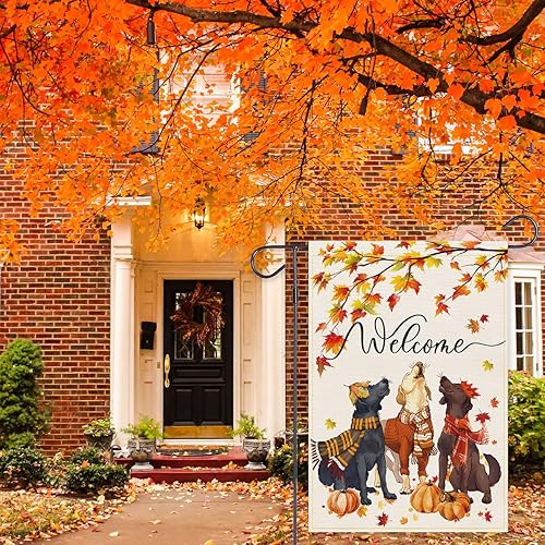 Miniatura 4 de Balgardekor Bandera de jardín de perros de otoño de bienvenida para exteriores, banderas de jardín de Acción de Gracias, 12 x 18 pulgadas,