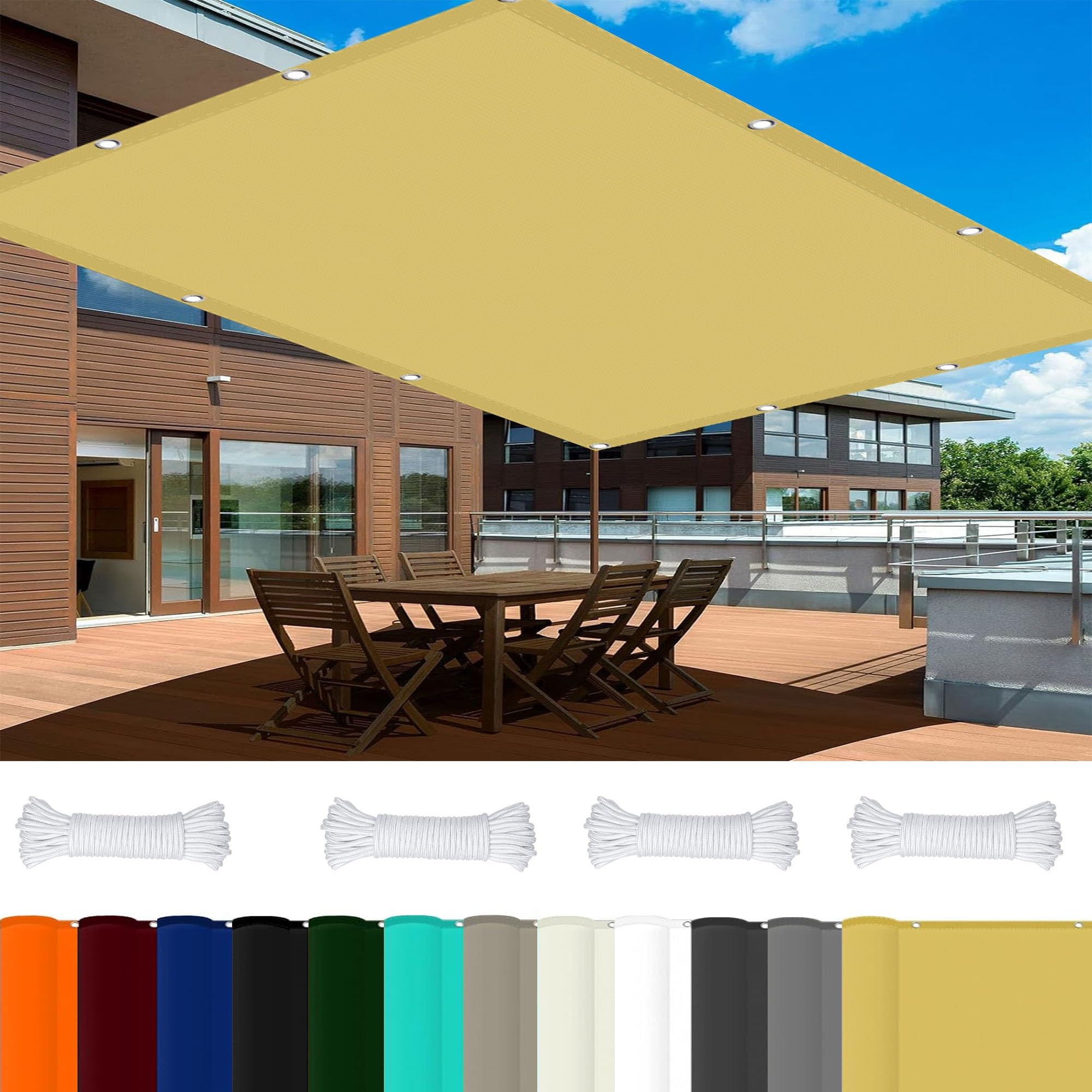 Auvent jardin rectangulaire polyester crème protection UV pour patio 3x9m