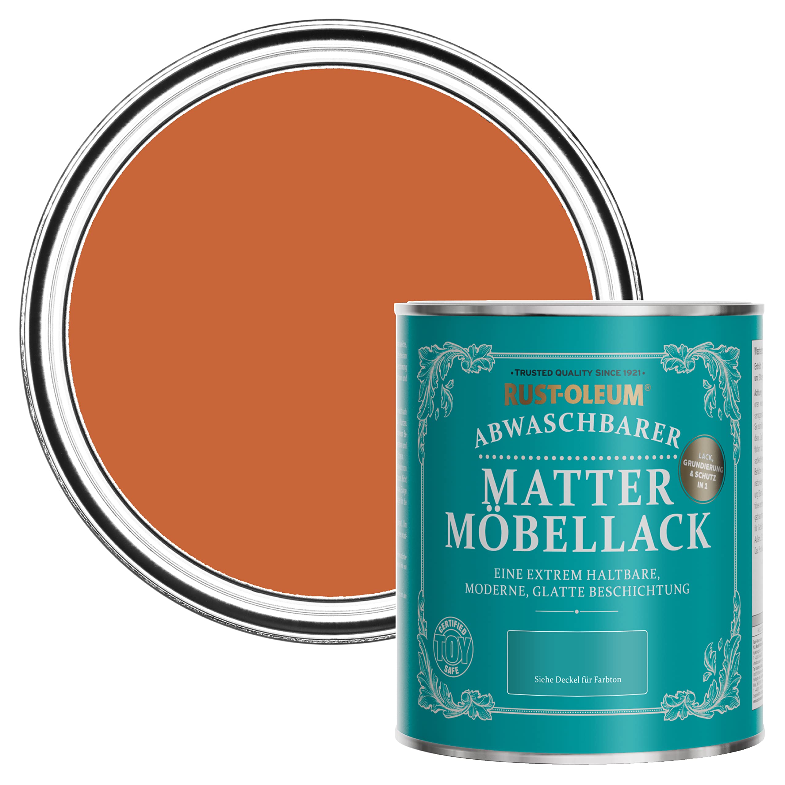 Rust-Oleum orange Möbelfarbe mit Matt-Finish, geruchsarm und wasserbasiert für Innenholz - Chai Tee 750ML