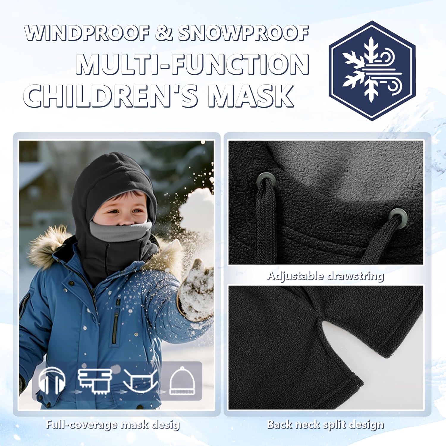 Kids Balaclava Mask - Winter Warm Windproof Face Cover with Fleece Lining, Adjustable Cold Weather Hat for Boys & Girls - Image 4