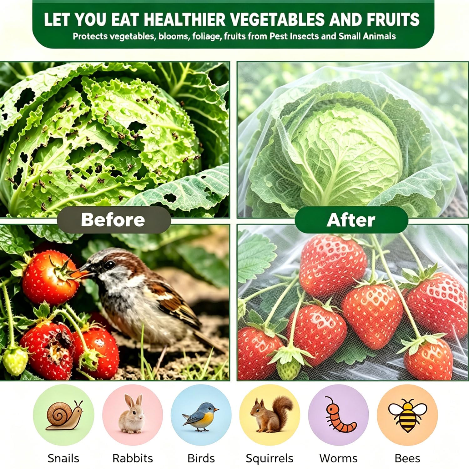 3x10m Kulturschutznetz, Ultrafeines Pflanzenschutznetz & Gemüseschutznetz, Pflanzennetz für Obstbäume & Heidelbeeren,Gartengitter Gemüsenetz als Reihendecke gegen Vögel,Hirsche & Schädlinge (3x10m)