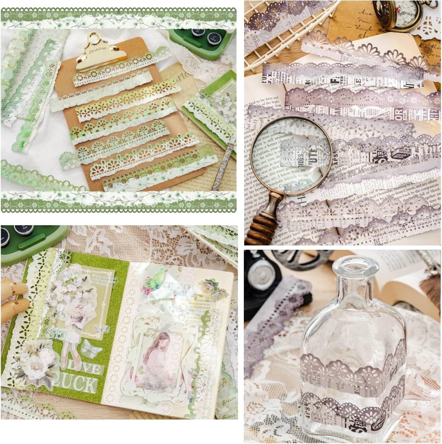 60PCS Vintage Lace Stickers for Journaling Scrapbooking DIY Craft Decor