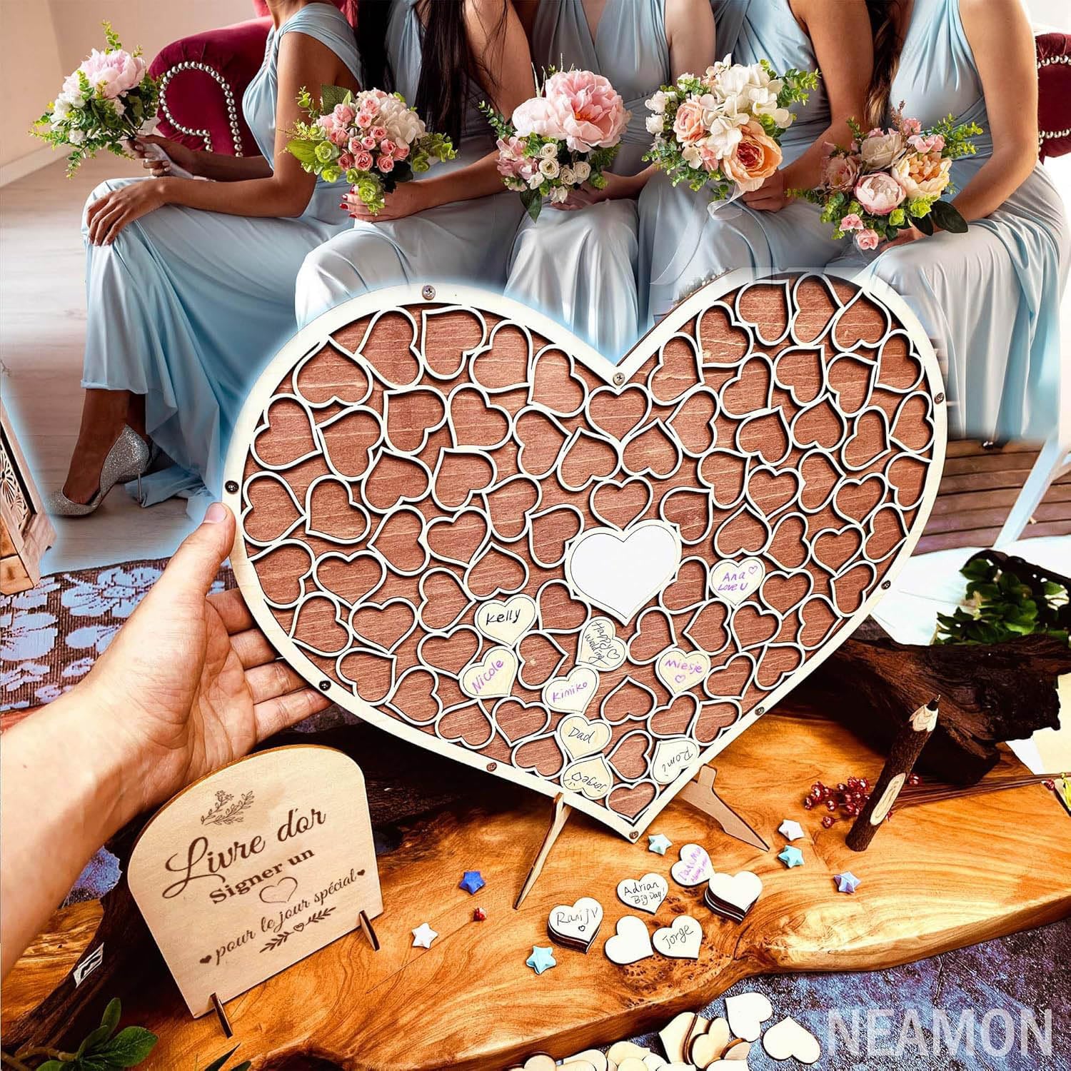 Livre d'or de mariage en forme de coeur en bois puzzle alternatif anniversaire décoration cadeaux