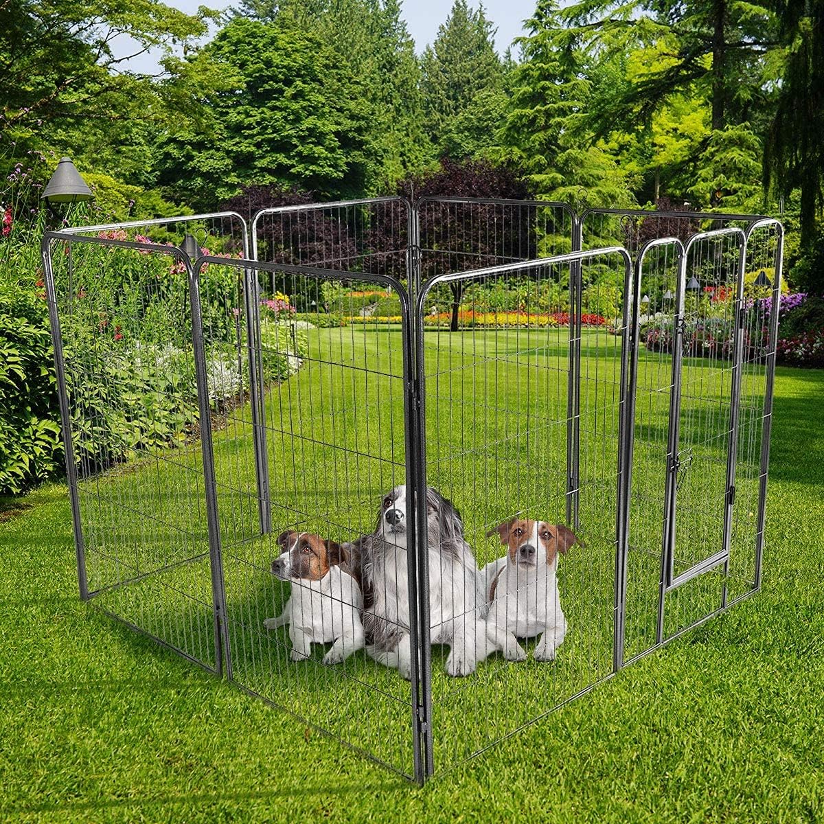 PETSITE Outdoor Dog Playpen for Large Dogs, 4 FT Height 8 Panel Exercise Pet Pen Heavy Duty Cat Fence with Door Puppy Rabbits Portable Play Pen, Black