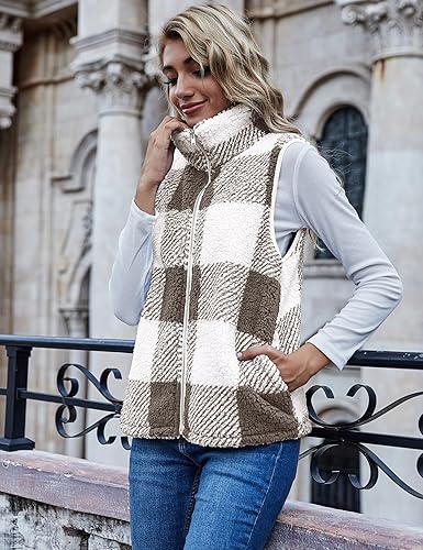 Miniatura 3 de LOMON - Chaleco de forro de vellón sherpa para mujer, chaqueta tipo cárdigan mullida, ligera, sin mangas, cómoda, con cremallera y bolsillo