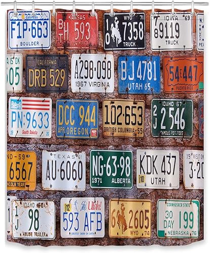 Miniatura 5 de LB Juego de cortina de ducha para placas de automóvil americano, diseño rural de ladrillo de Utah, cortina de baño de tela de poliéster impermeable