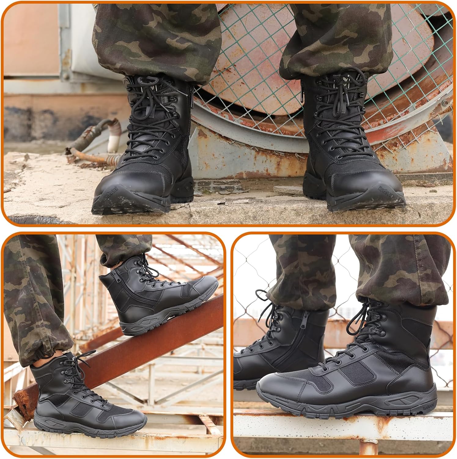 QUNLON Tactical Military Combat Boots Lightweight Desert Jungle Army Work Outdoor Motorcycle Boots Side Zipper