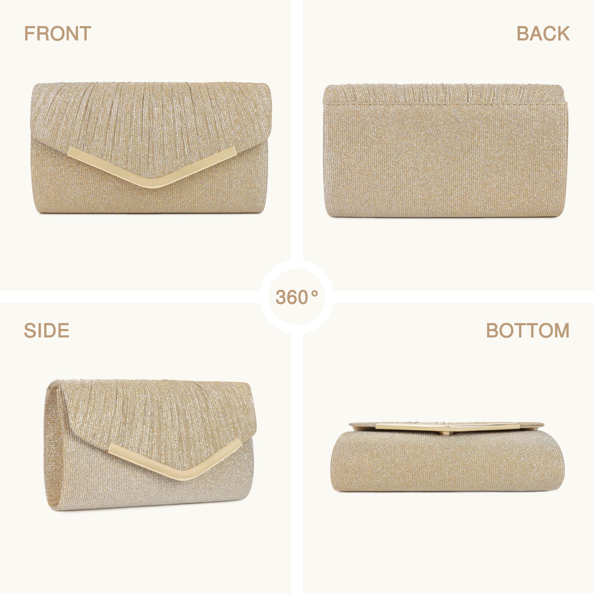 Youjaree Clutch Purses for Women Evening Envelope Bag Crossbody Shoulder Handbags for Formal Wedding Party Cocktail Prom (Gold)