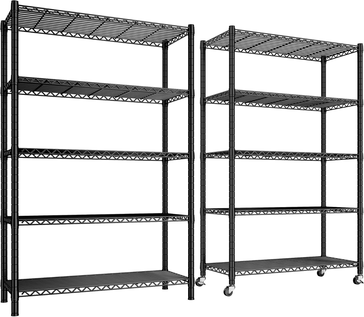 REIBII Storage Shelves with Wheels, Wire Shelving Unit with