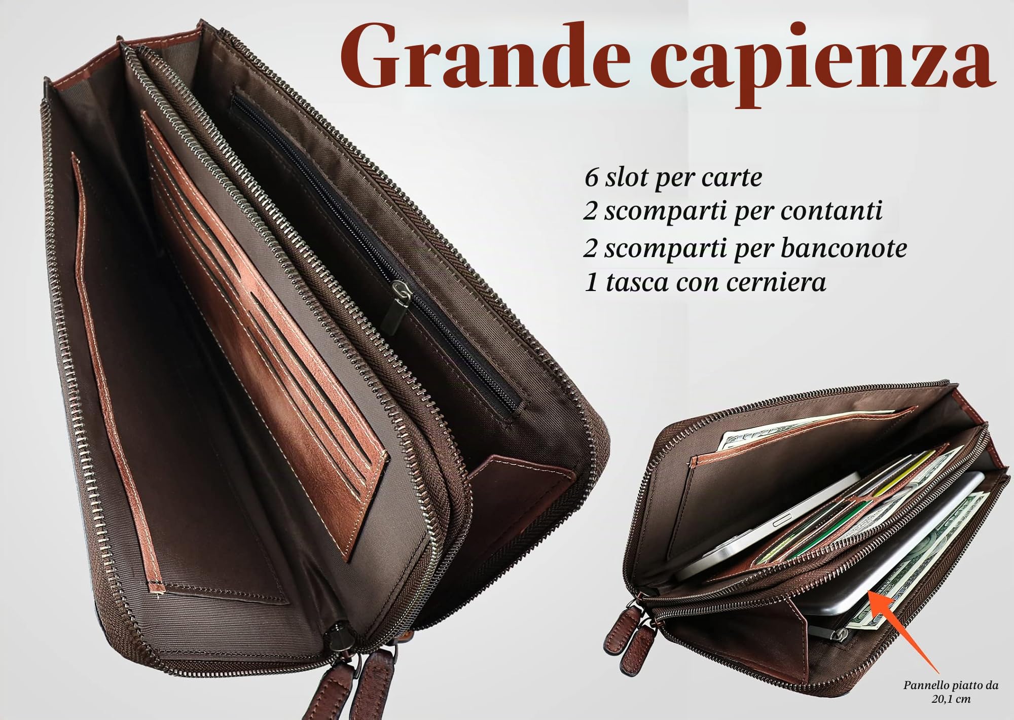LETEULO Borsa da polso da uomo in vera pelle portamonete borsa da viaggio con frizione Caffè