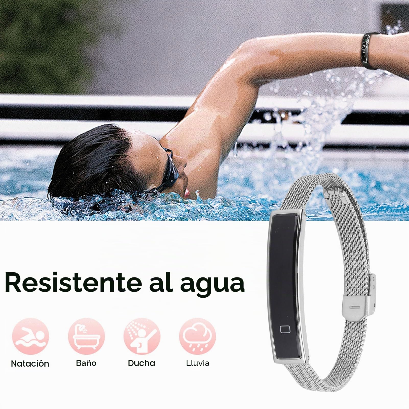 Pulsera Inteligente, Rastreador Actividad Física con Frecuencia Cardíaca/Sangre/oxígeno/Monitor Sueño/podómetro, Pulsera Salud Inteligente Aplicación para Mujeres y Hombres (Silver)