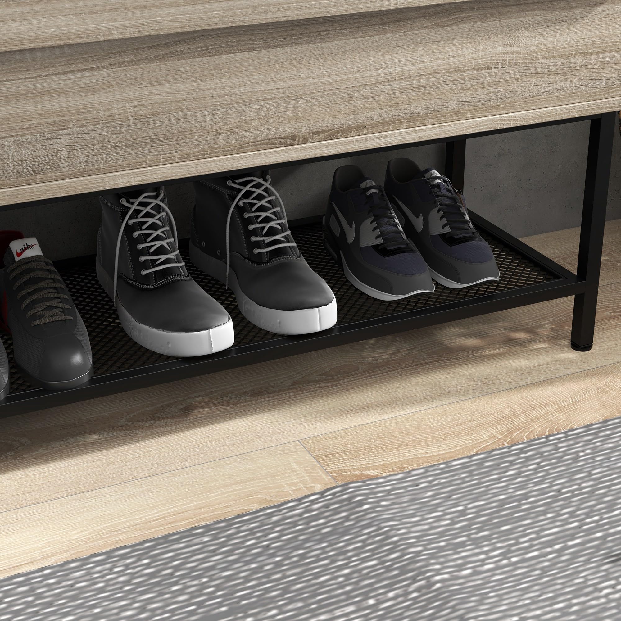 HOMCOM Banco Zapatero con Tapa Abatible para 4 Pares 84x39,5x61 cm Roble | Mueble Zapatero con Banco, Compartimento Oculto, Estante Inferior de Rejilla, para Pasillo Salón