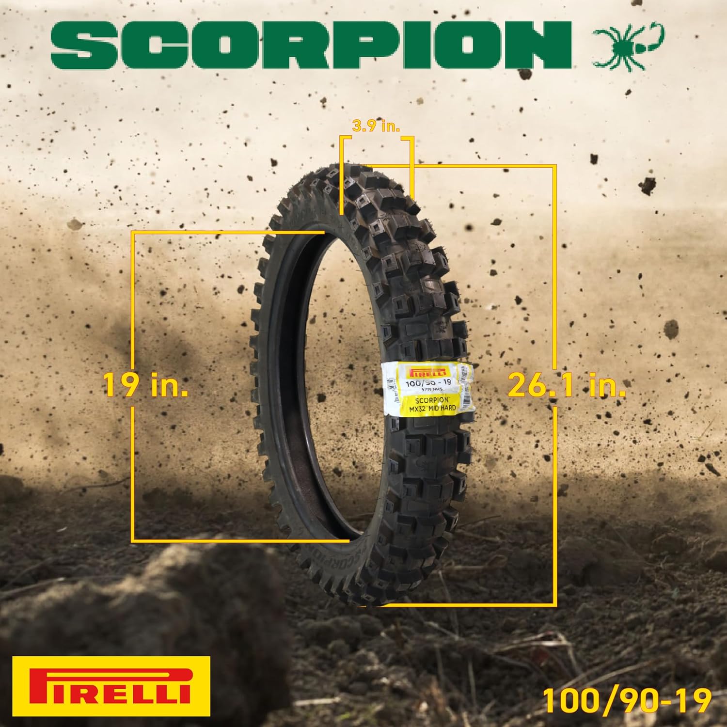 Pirelli Scorpion MX 32 Mid Hard Front 80/100-21 & Rear 110/90-19 Dirt Bike Tires with Keychain - Two Pack