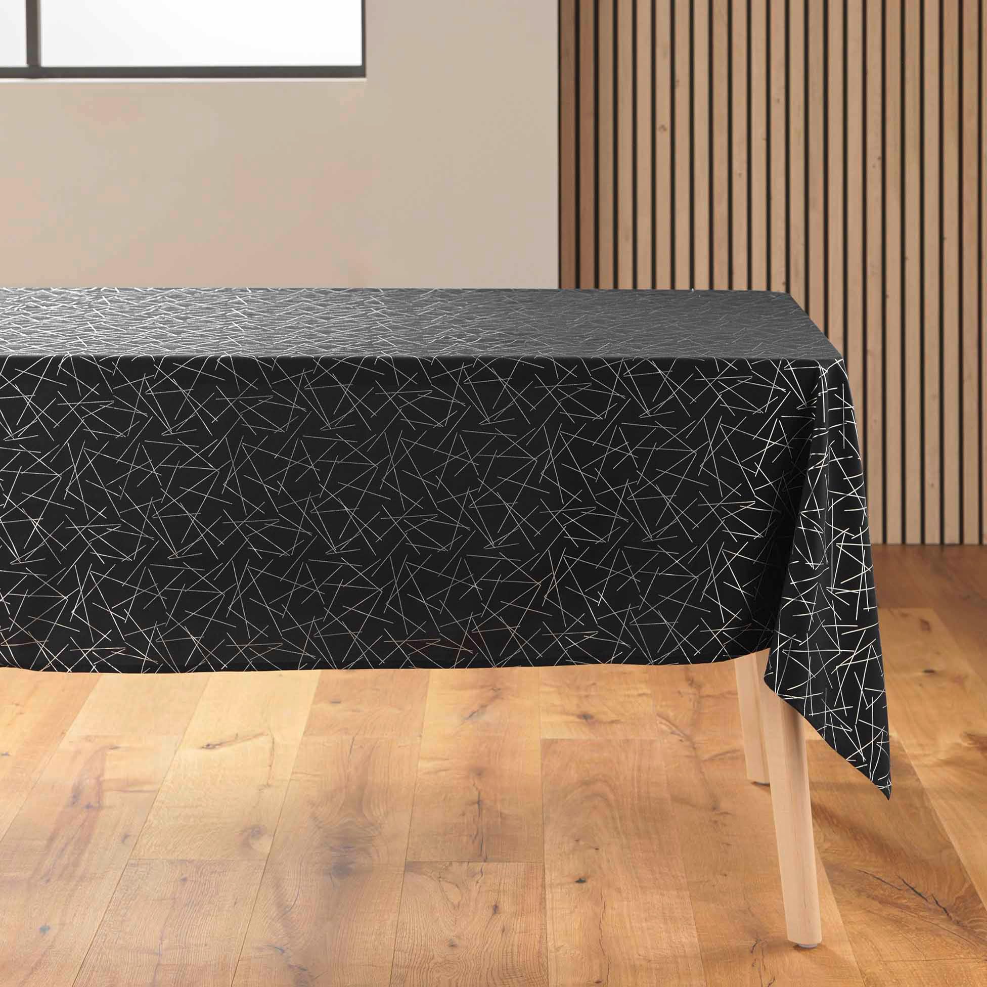 Douceur d'Intérieur Rectangle Tablecloth, Black/Silver, 140 x 240 cm
