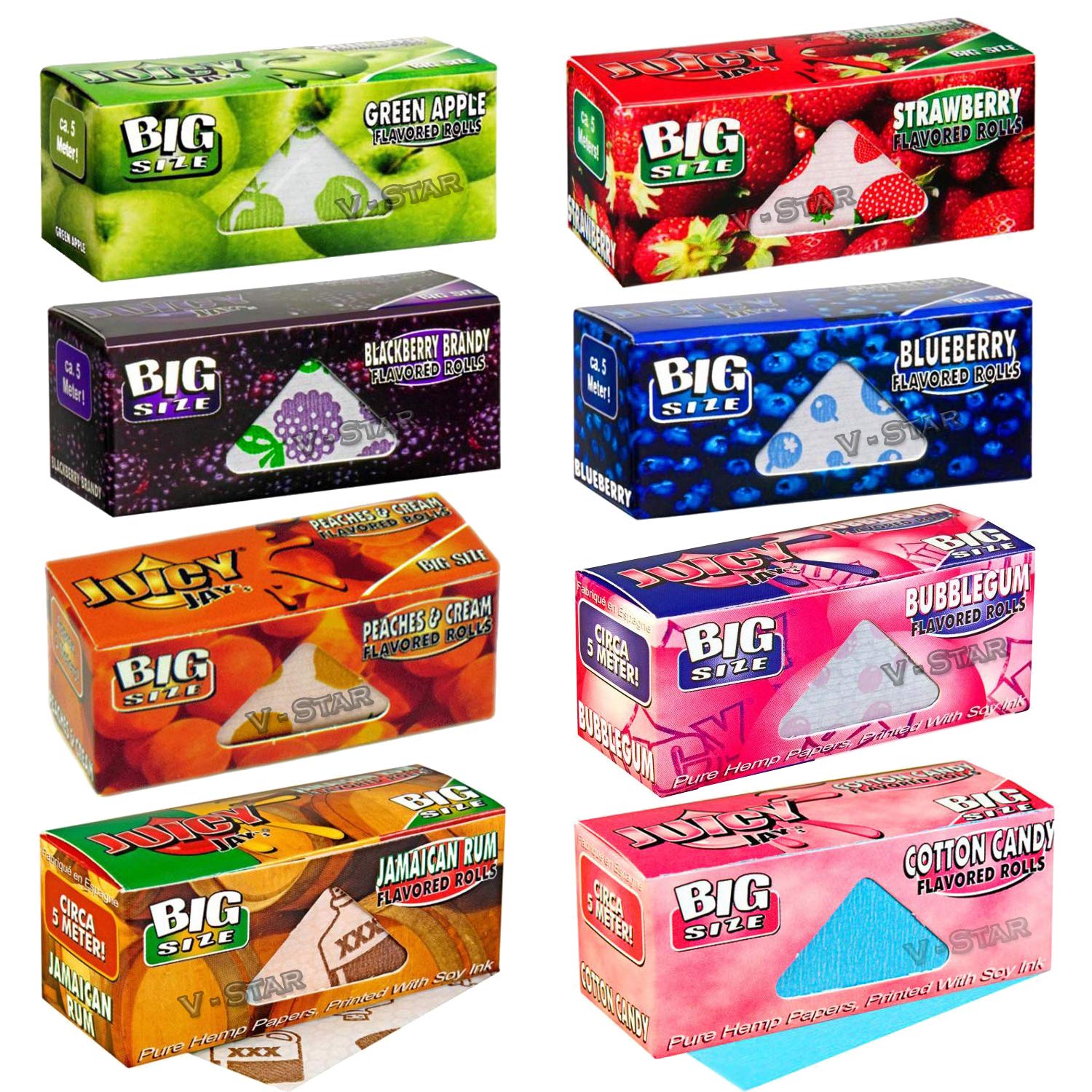 Buy 8 Mixed Juicy Jays Different Fruity Flavours Big Size Rolls Rolling Smoking Papers Online at