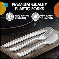 Vista 4 de Exquisite Tenedores de plástico blanco, 50 piezas, tenedores blancos, utensilios desechables, juego de cubiertos de plástico resistente