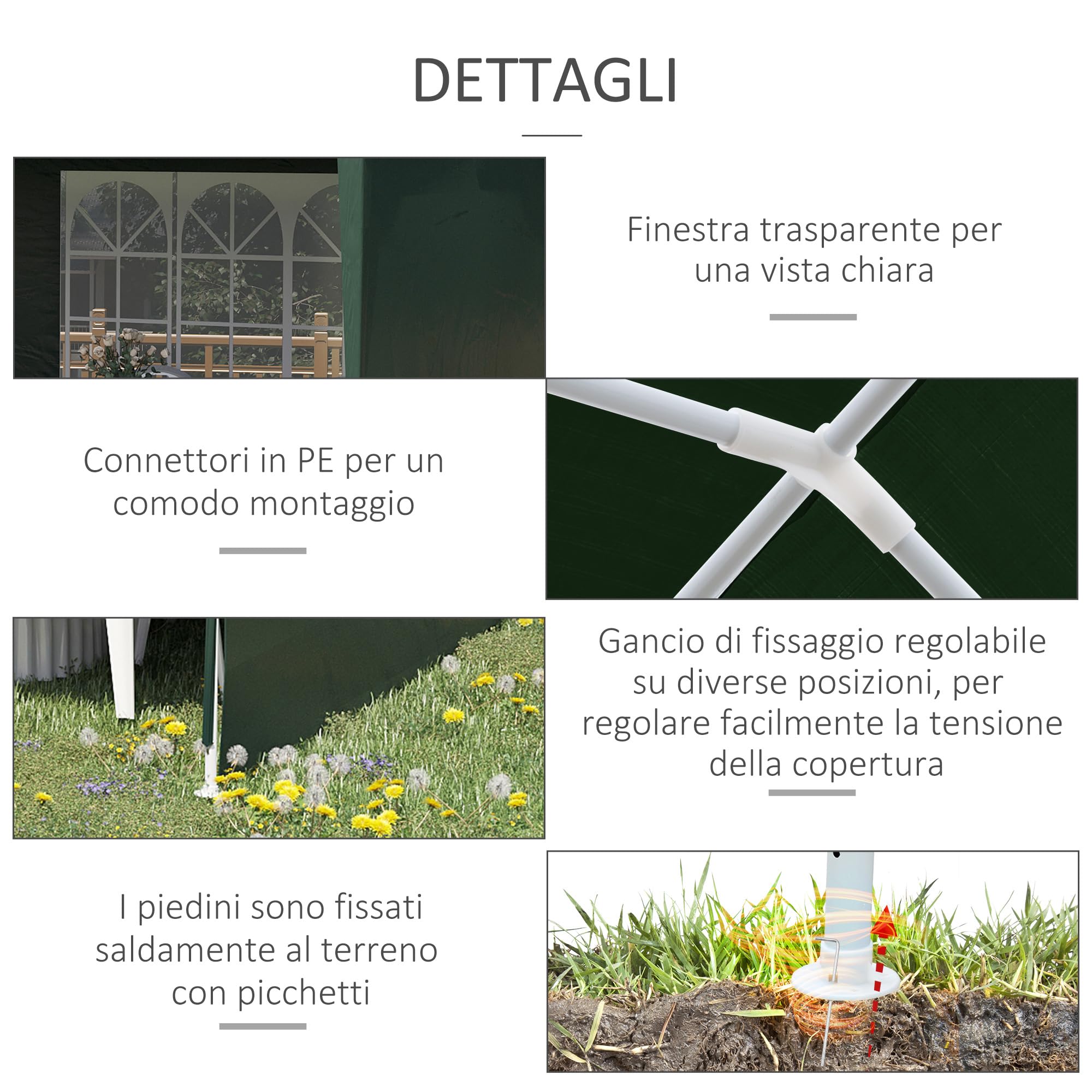 Outsunny Gazebo Giardino 6x3m Acciaio PE Protezione UV Pareti Rimovibili Finestre Verde