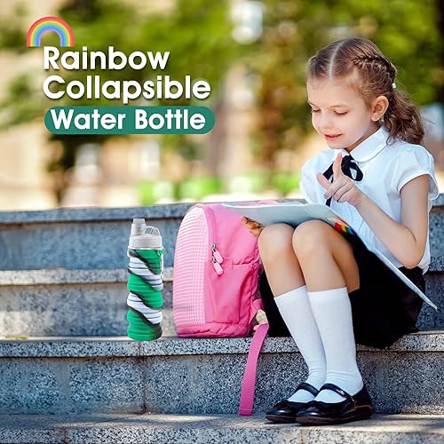 Miniatura 26 de Botella de agua plegable para adultos, niños, estudiantes, niños, botellas de agua plegables de silicona reutilizables para viajes, camping, Negro