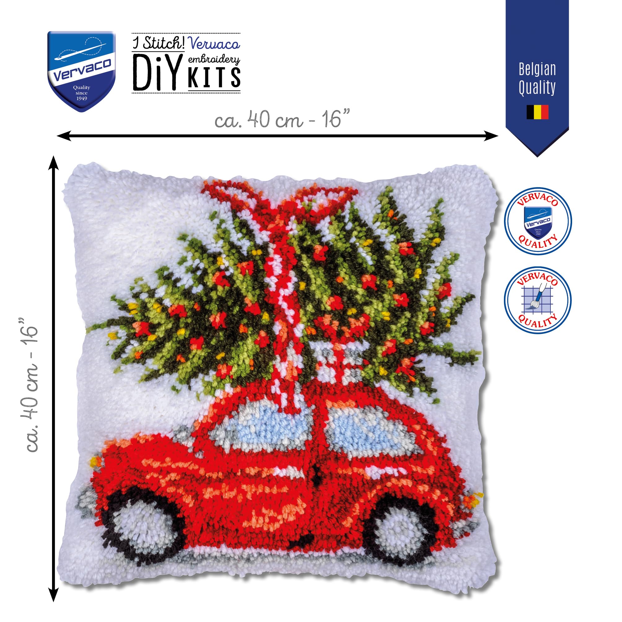 VERVACO Knüpfkissen Set Deko Kissenbezug Knüpfset für Anfänger Weihnachtsauto Basteln Erwachsene Kreativ DIY Handarbeit Set Kissen zum Selber Knüpfe 40 x 40 cm Latch Hook Kit Knüpfhaken Set Kissen