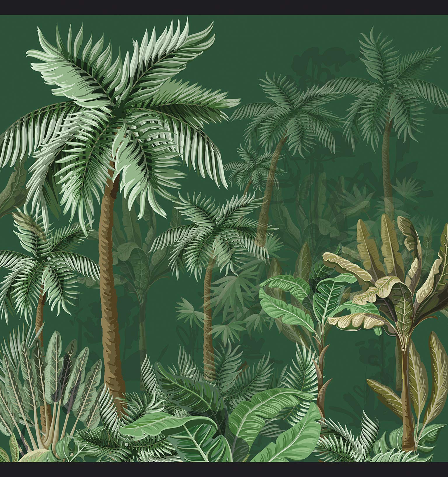 Papier peint intissé tropical pour salon : décor forêt verte foncée 250x250