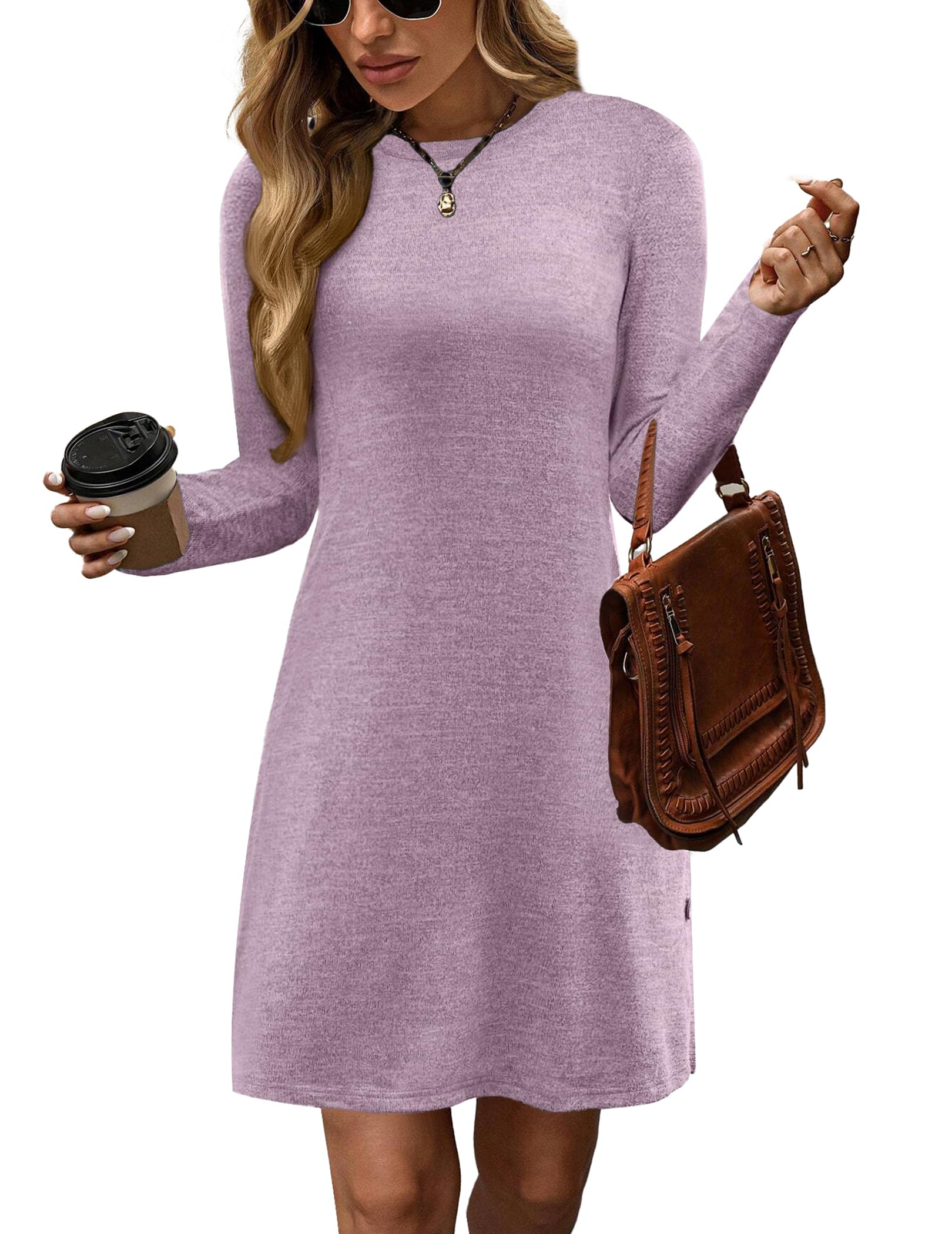 Zeagoo Strickkleid Damen Langarm Kleider Winter Casual Pulloverkleid Elegant Knöpfe Seitliches Tunikakleid S-XXL