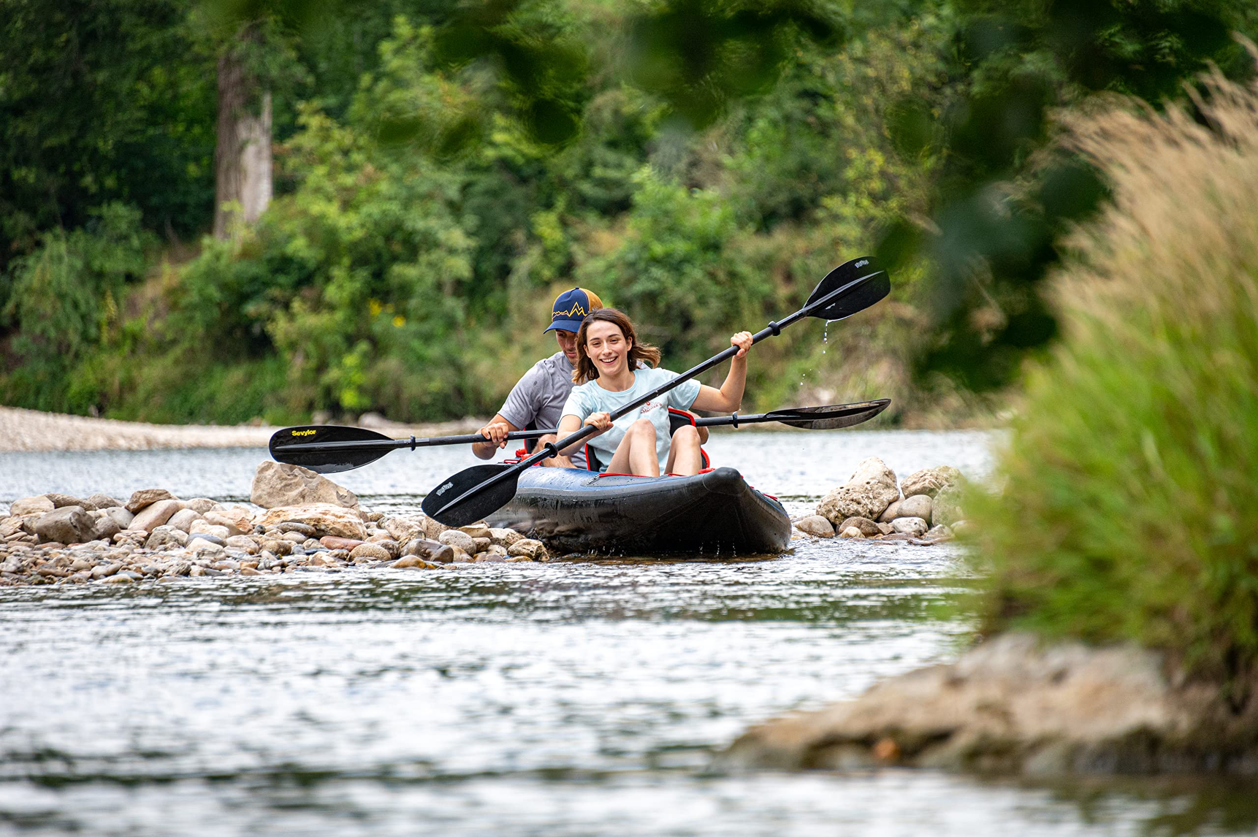 Sevylor Charleston Kayak dla 2 osób, dno High Pressure DropStitch, wytrzymały kajak ze wzmocnionego PCW, łącznie z Dry Pack, manometrem i zdejmowaną płetwą, obciążenie do 196 kg