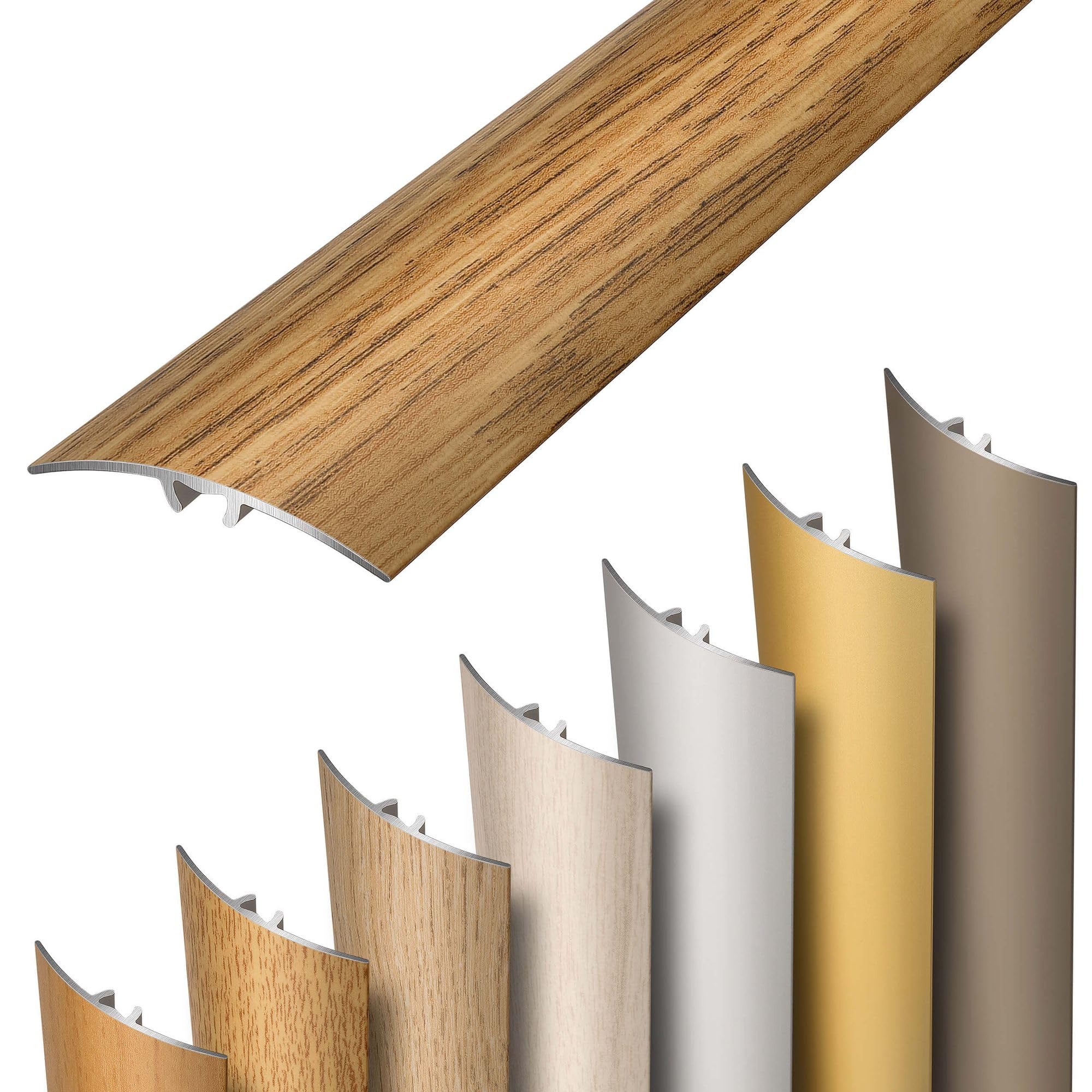 Dalsys self-Adhesive Transition Strip 93cm (36.6") x 30mm (1.18") Aluminium, Push-fit and Connect, Floor Threshold with Height Compensation, Oak Finish