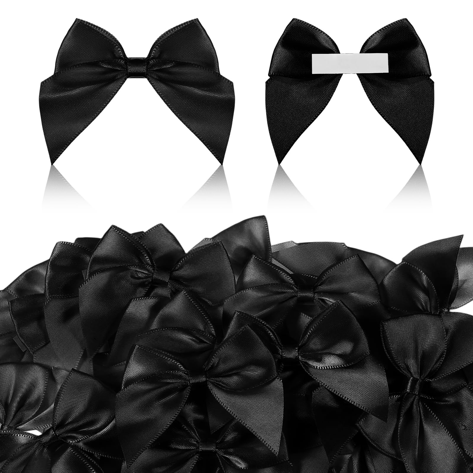 50 Pack Satin Ribbon Bows Mini Bow for Crafts Self Adhesive Premade Bow for Gift Wrapping Treat Bags Party Favors Wedding Christmas Birthday Decorations (Black)