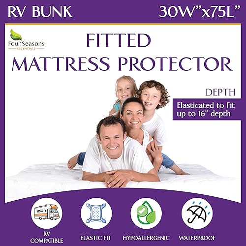 Protector de colchón impermeable para literas de RV (30 pulgadas de ancho x 75 litros)  Estilo de sábana bajera  Tamaño de cuna hipoalergénica de