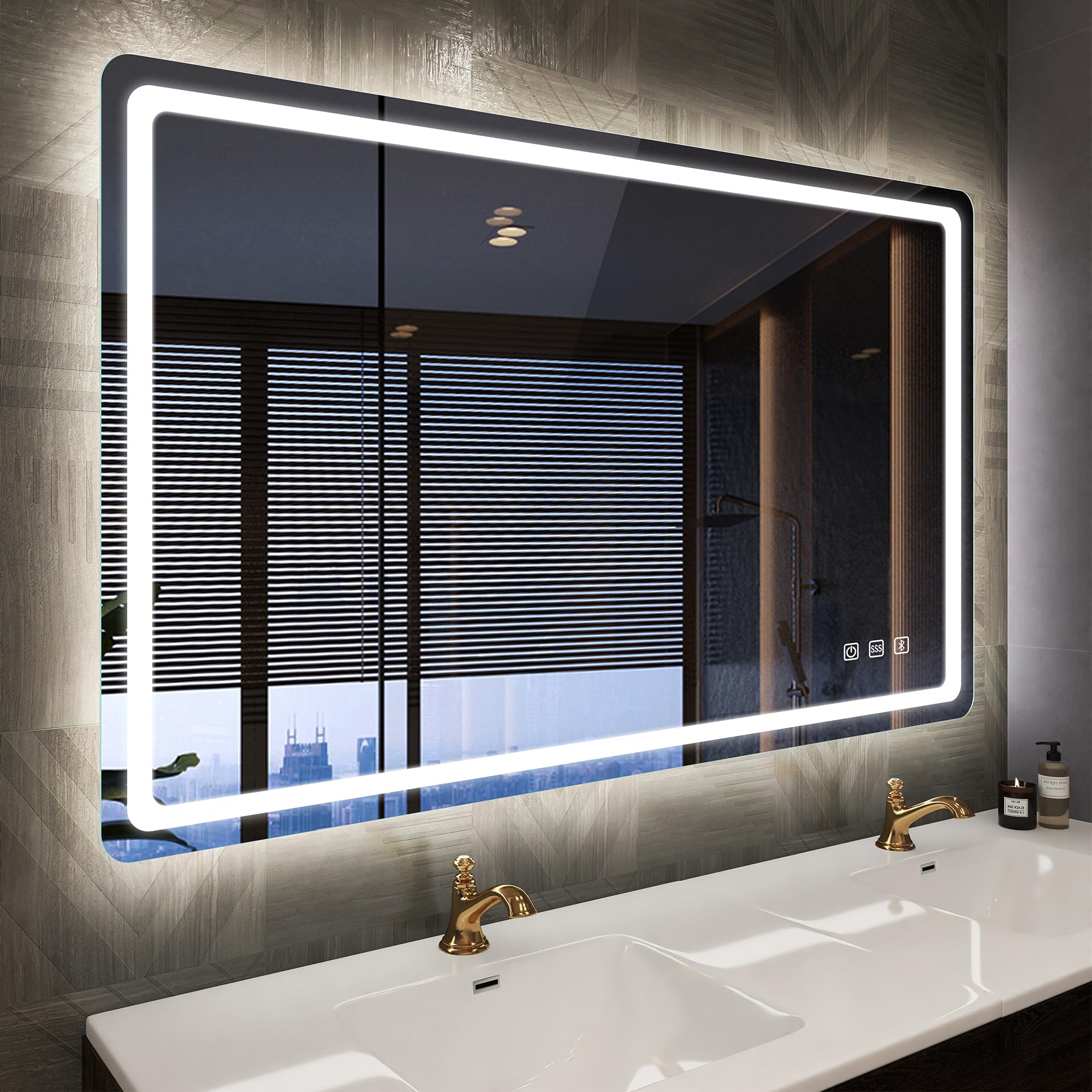 Starlead M3015 Madrid Silver (Bluetooth) 1000X700 Mm Bathroom-Mirror-With-Led-Lights And Bluetooth, Led-Bathroom-Wall-Mirror With Anti-Fog, 3 Colors Dimmable, Memory Function, Tempered Glass Cri90+, Ip44, Horizontal/Vertical