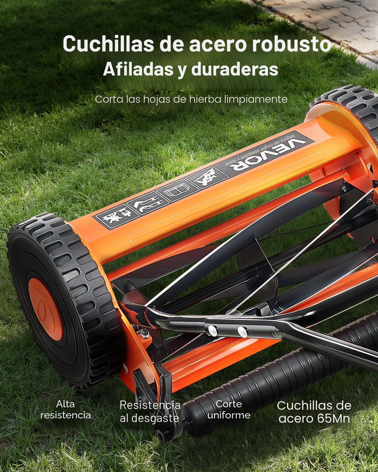 VEVOR Cortadora de Césped Manual de 400 mm con 5 Cuchillas 2 Ruedas sin Motor Altura de Corte Ajustable de 15-45 mm con Bolsa Recolectora de Césped para, Caminos de Acceso, Patios, Jardines