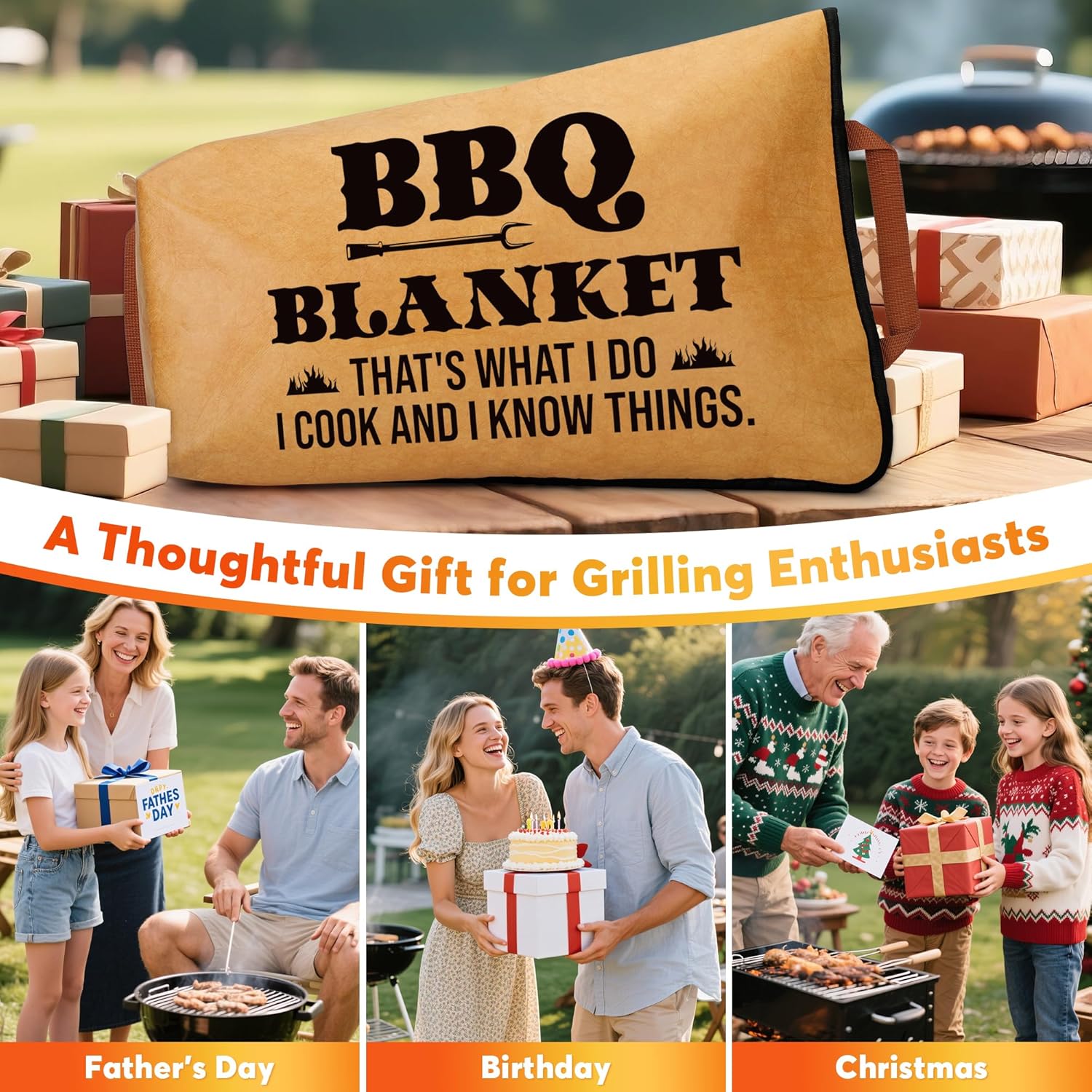 BdayPtion Christmas Men Gifts, Xmas Stocking Stuffers for Men, Birthday for Him Husband Dad Uncle Papa, Insulated Grilling Accessories for Beef/Brisket/Turkey 21in BBQ Blanket for Resting Meat