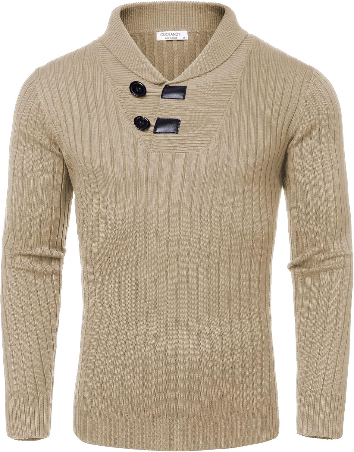 COOFANDY Men's Shawl Collar Sweaters Casual Slim Fit Button Knitted Pullover Sweater