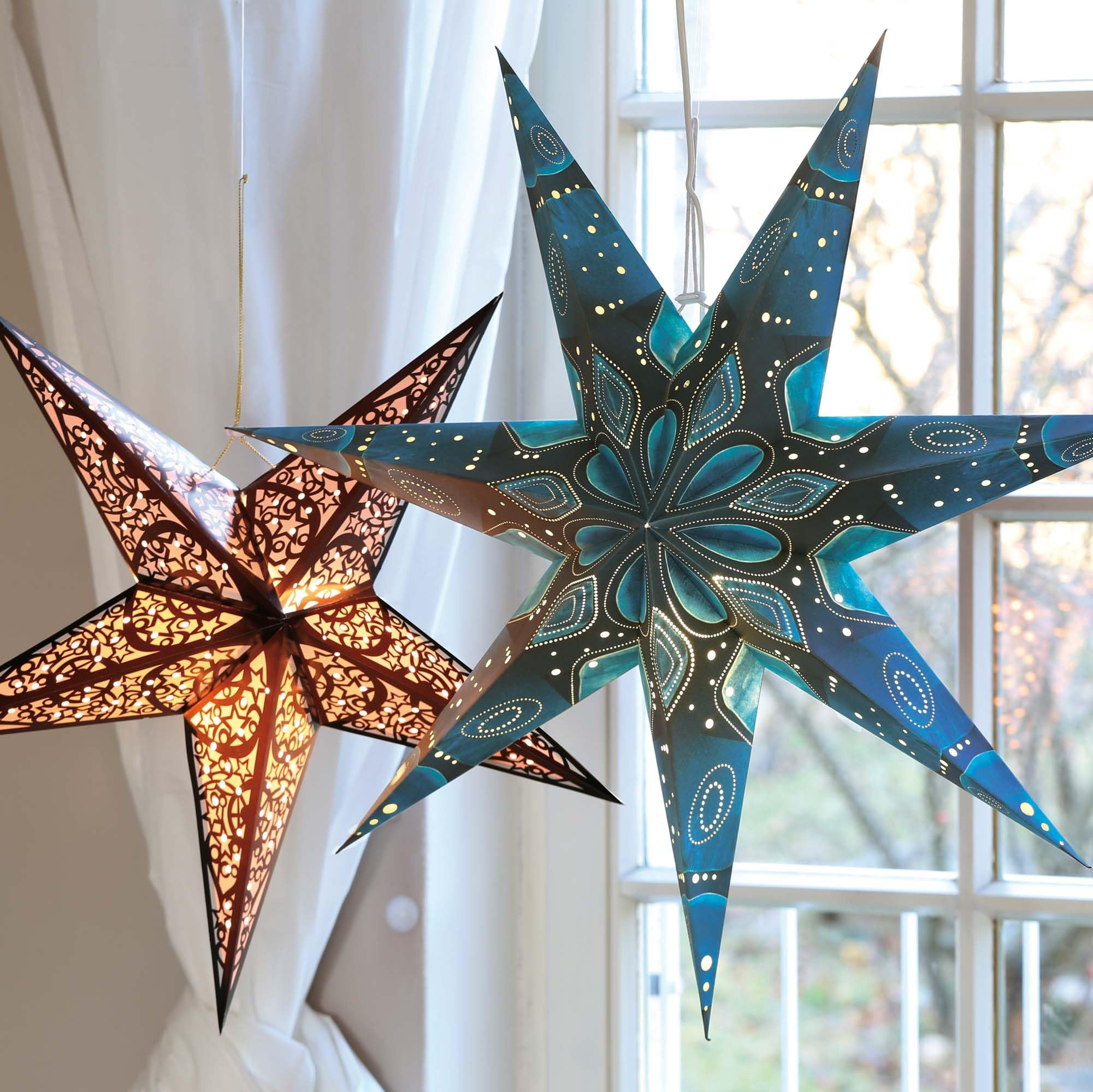 hellum Weihnachtsstern Innen, Stern Papierstern zum Aufhngen mit E14  Lampenfassung, blauer Stern Weihnachtsdeko Fenster mit 1,5m Netzkabel mit  ...