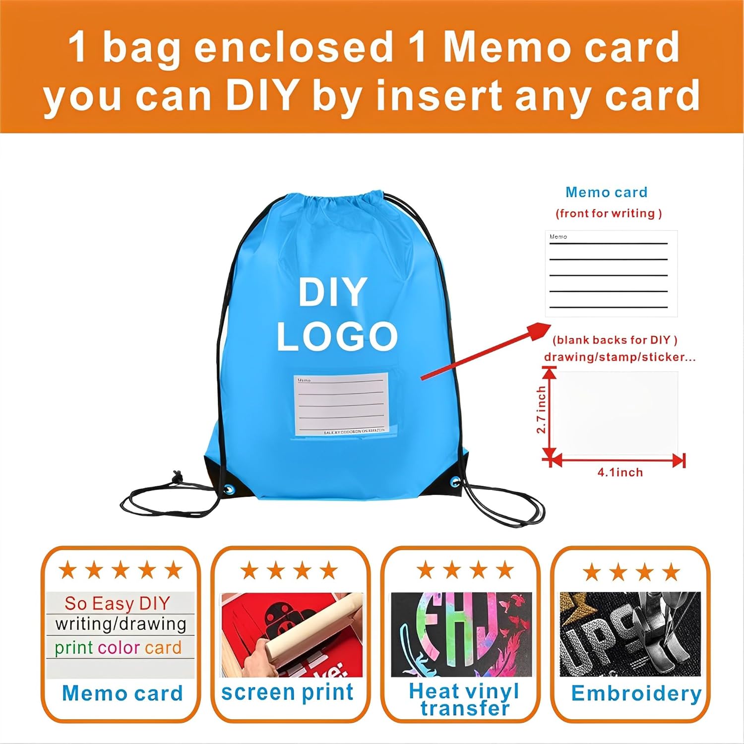 Drawstring Backpack Bulk 20 Packs Draw String Bags for Gym Sports Trip Pedestrianism Cinch Sack DIY for Women Men with Memo Card(sky blue light blue) - Image 6