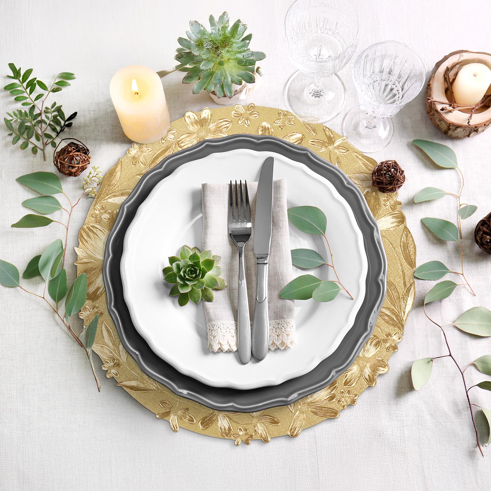 YMYNY Set Di 6 Tovagliette Rotonde Dorate, Tovagliette Dorate In PVC Tovagliette Cave Tovagliette In Vinile Pressato Tovagliette Antiscivolo Resistenti Al Calore Per Matrimoni Tovagliette Lavabili 88795747