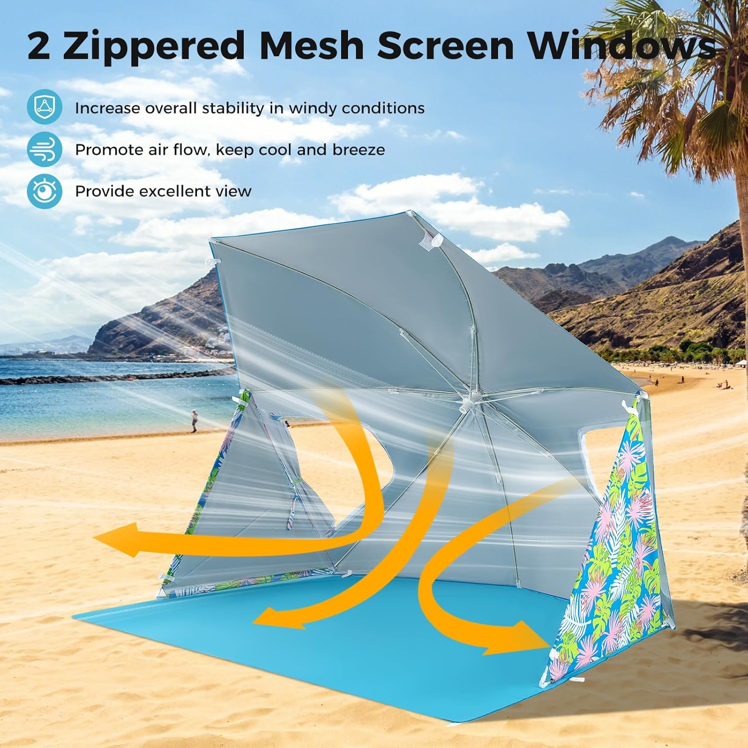 GYMAX Beach Umbrella Tent, 2-in-1 Pop up Beach Tent UPF50+ with Carrying Bag, Groundsheet, Side Panels, Sun Shelter for Outdoor Camping
