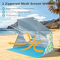 Vista 4 de GYMAX Tienda de campaña para sombrilla de playa, 2 en 1, UPF50+, con bolsa de transporte, hoja de tierra, paneles laterales, refugio solar