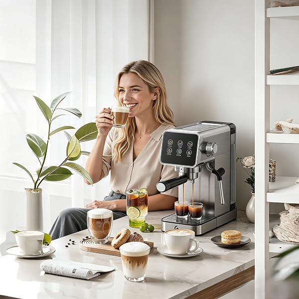 AMZCHEF 20 Bar Espresso Machine, LED Touch Screen Coffee Maker - 3