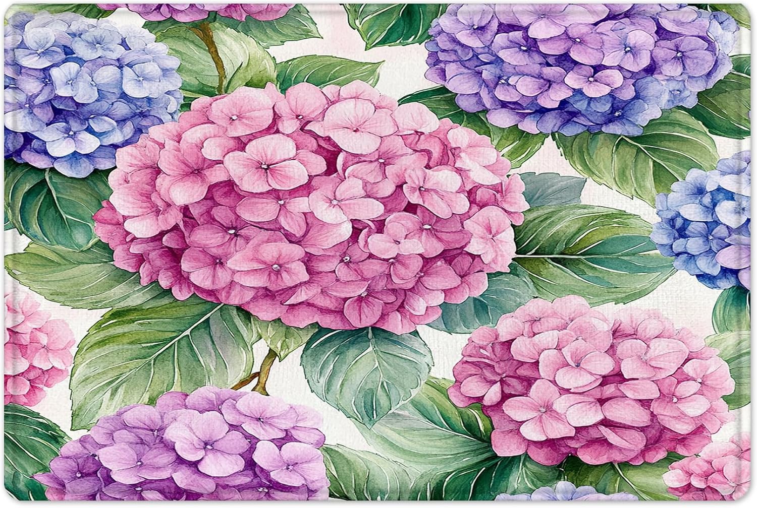 LB Blue Hydrangea Shower Curtain Sets with Rugs Garden Botanical Sage Green Leaf with Pink and Blue Floral Fabric Shower Curtain with Hooks, Vintage Flower Bathroom Curtains Shower Set, 70x70 inches