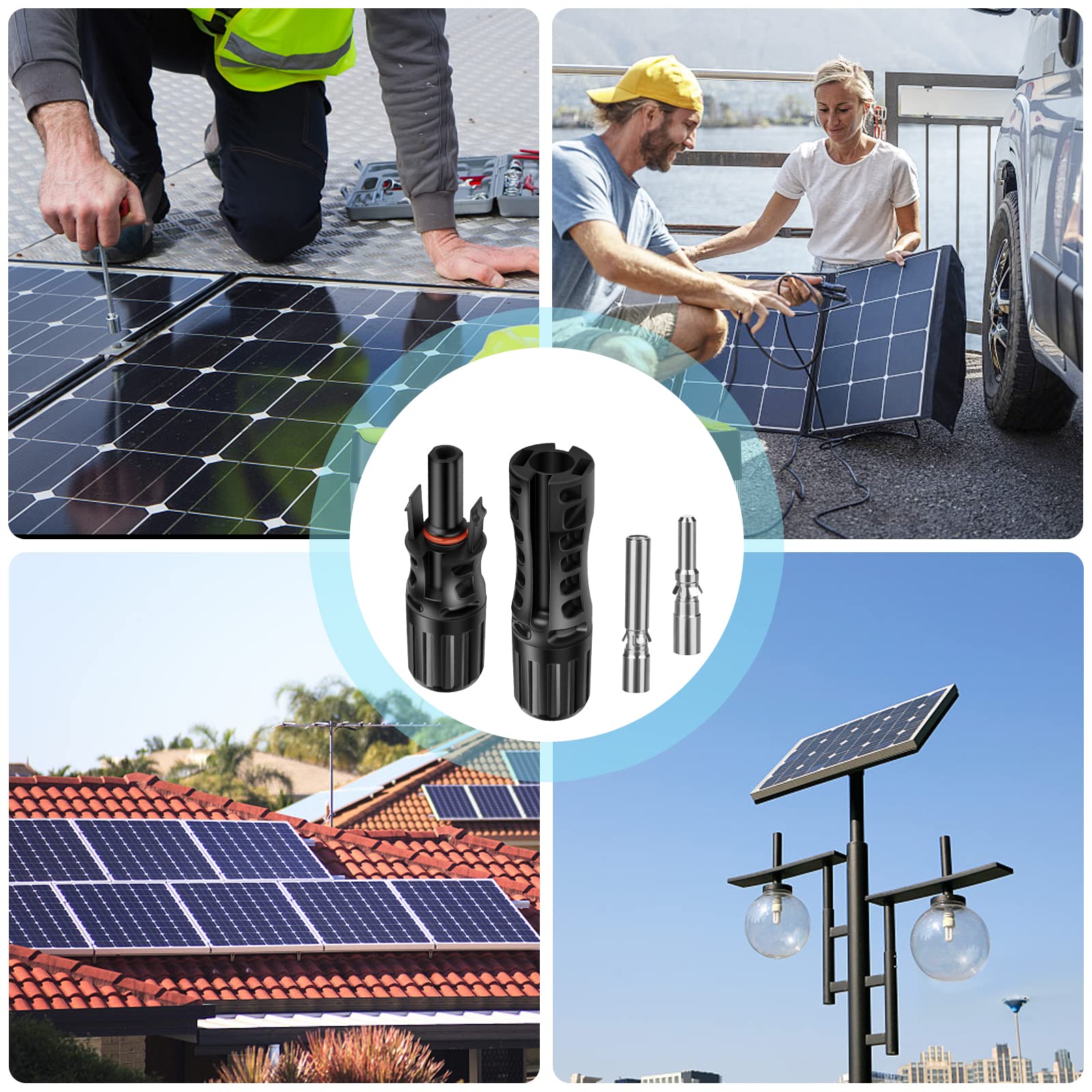 8 par złączy solarnych 8AWG, złącza kablowe do paneli słonecznych, męskie/żeńskie, z kluczami, wodoszczelność IP67
