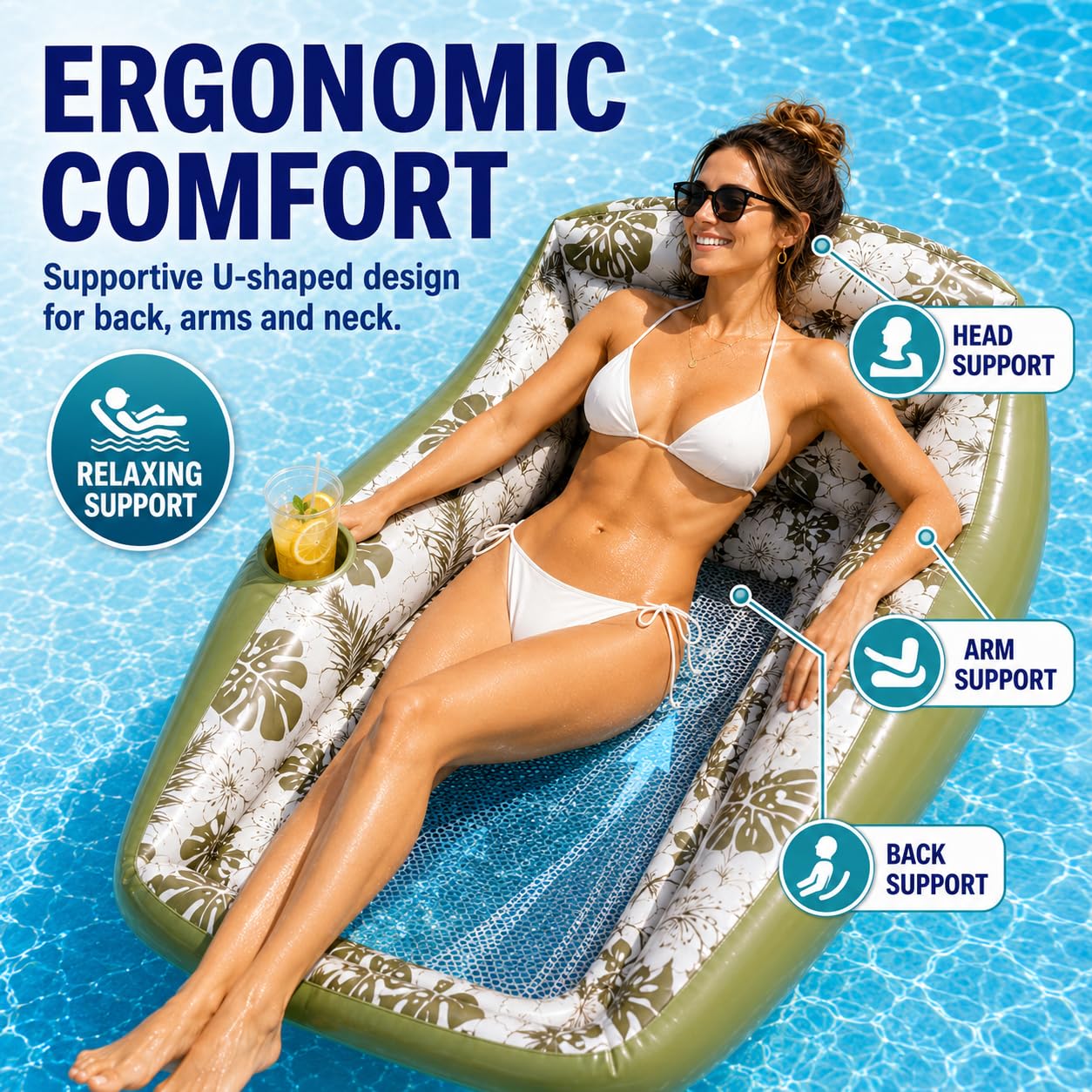 Generisch Inflatable Pool Lounge Chair,Aufblasbarer Pool-Liegestuhl, Can Be Used By Two People 3-In-1 Inflatable Pool Lounge Chair, Floating Chair for Party Summer Water Beach Lake Fun (Grün)