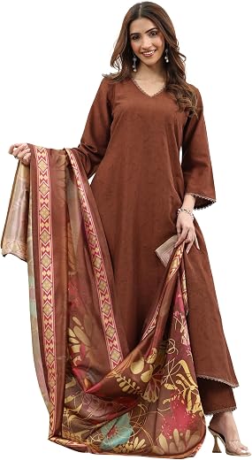 Libas Printed Silk Blend A-Line Kurta With Trouser and Dupatta