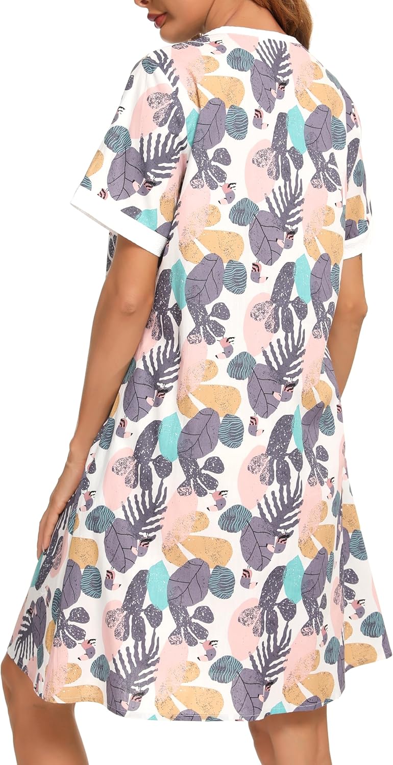 YOZLY House Dress for Women Short Sleeve House Coats Dusters Robe Moomoo nightgowns with Pockets - Image 7