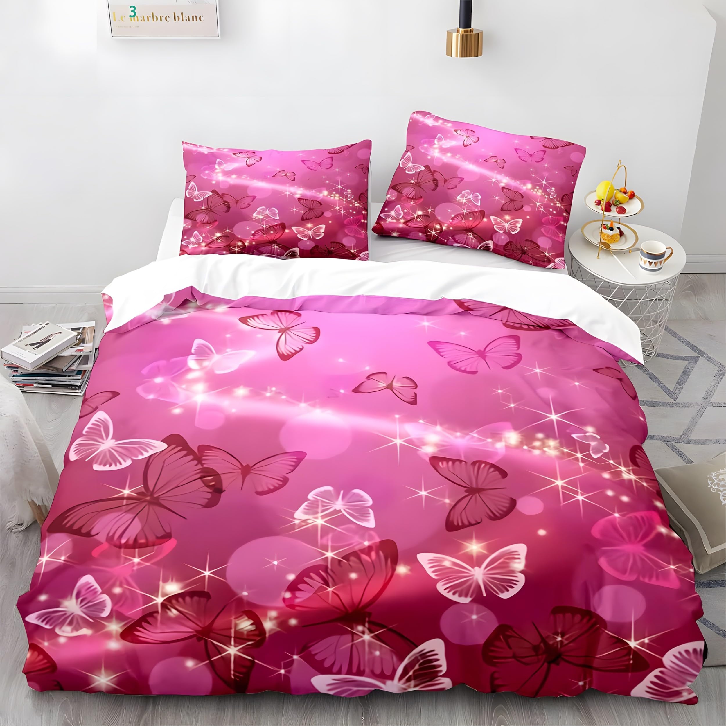 Funda Nordica Cama 90 Infantil Mariposa Funda Nordica 150x200 cm de Microfibra Rosa Claro con Cierre de Cremallera con 2 Funda Almohada 50x75 cm